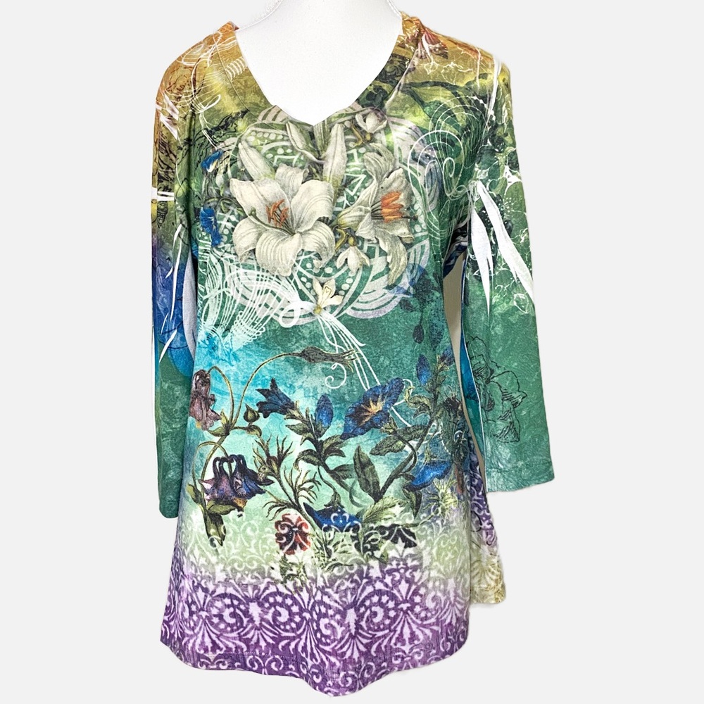 Izod multi floral color 3/4 sleeve Top size Large